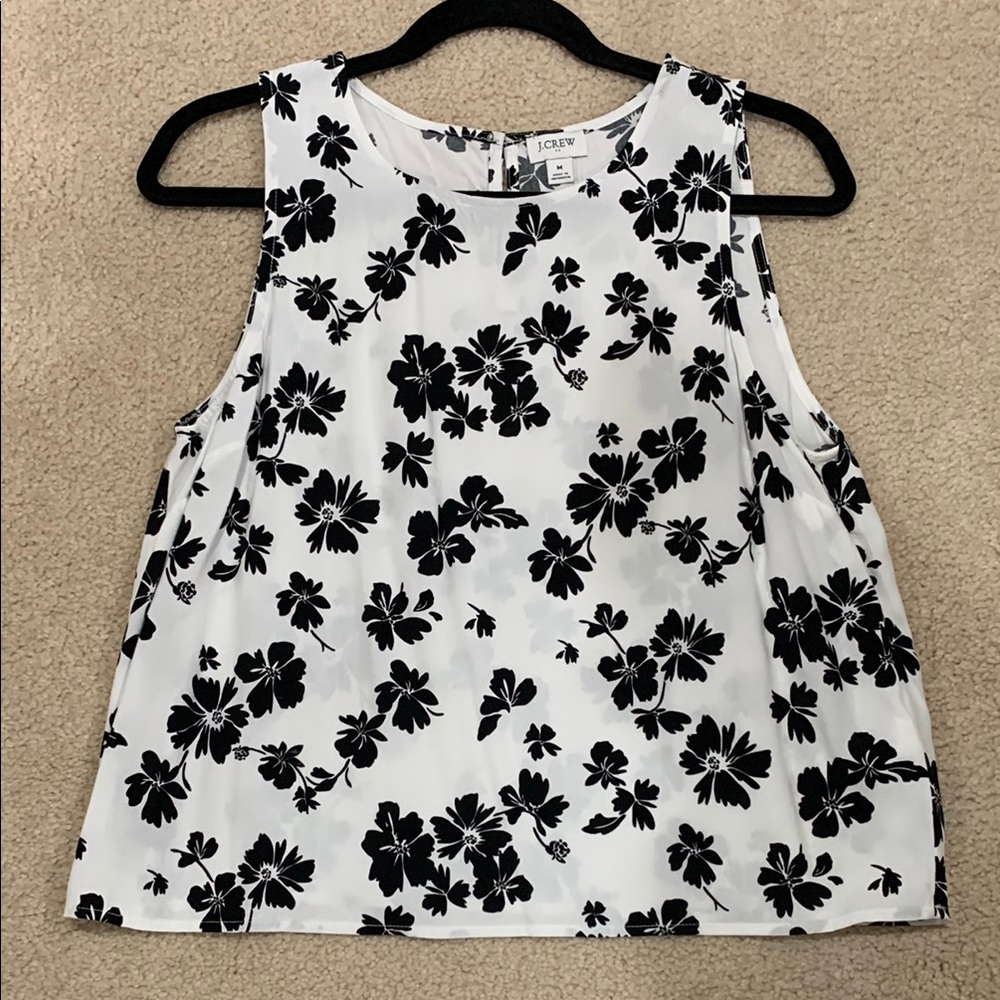 J. Crew Women's Black and White Floral Top